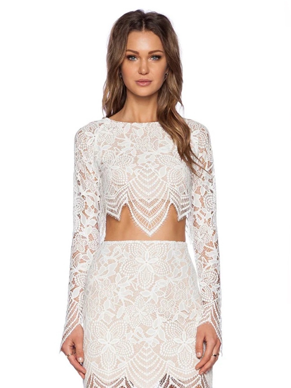 For Love & Lemons Guava Long-Sleeve Crop Top